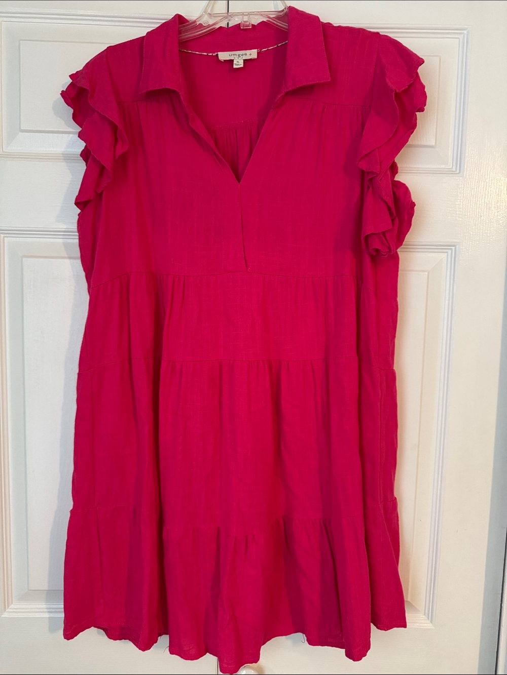 UMGEE Pink Ruffle Sleeve V-Neck Tiered Dress